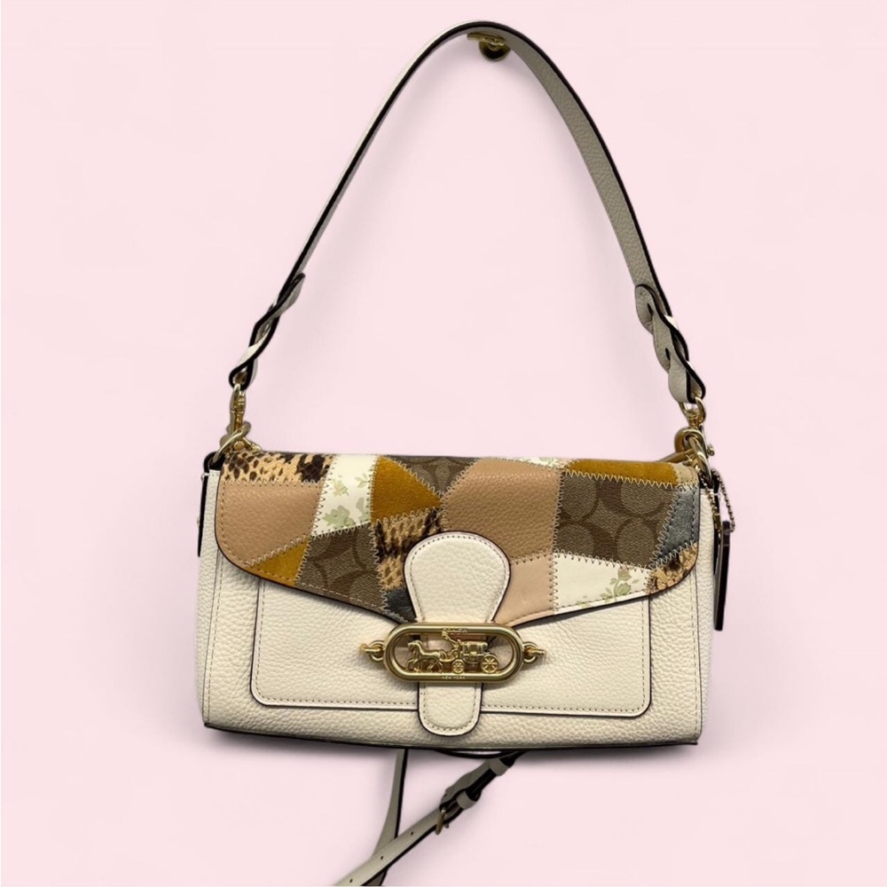 Coach Patchwork Jade Flap Shoulder Bag in Cream, Tan & Brown